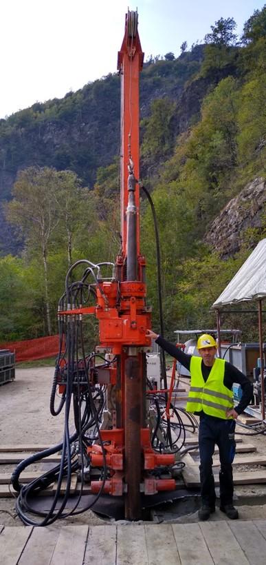 Drilling Rig by CSI s.r.l. (Italy) with Dr. Andrew Greenwood (Austria-based PI of DIVE) for scale. Picture taken by Luca Ziberna (University of Trieste, Italy), Italy-based PI of DIVE.