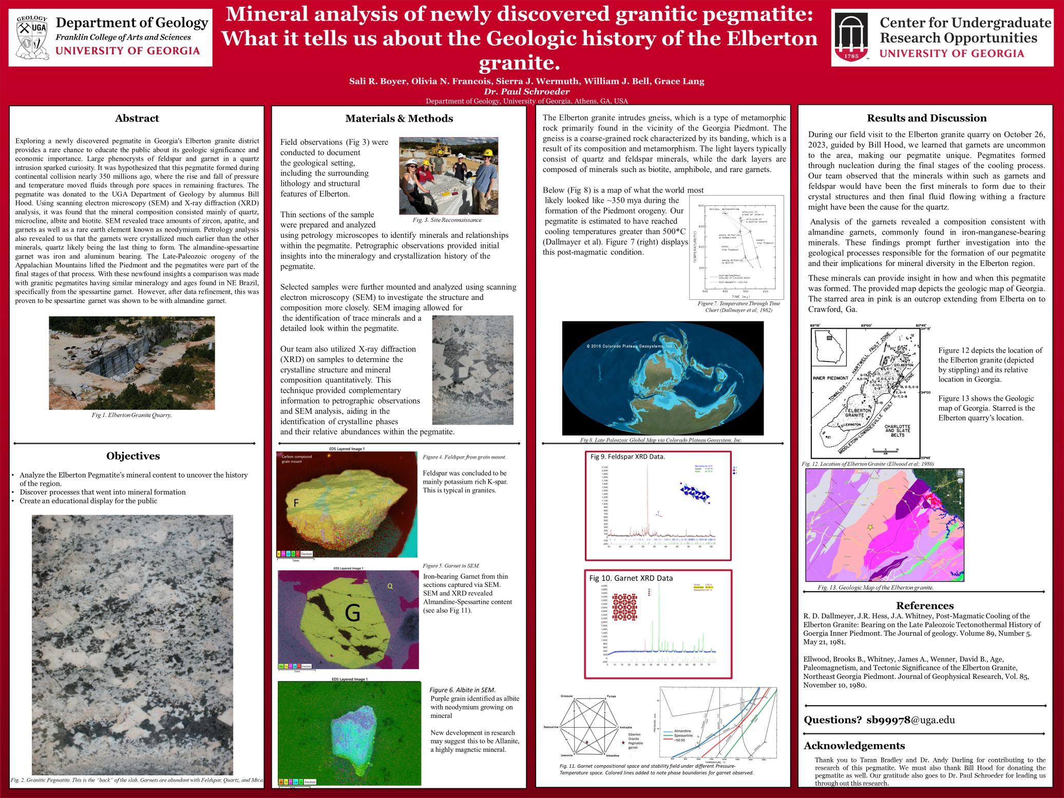 Sali Boyer - Mineral analysis of newly discovered granitic pegmatite: What it tells us about the Geologic history of the Elberton granite
